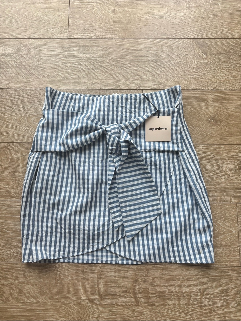Superdown Karina Front Tie Mini Skirt | Size M | Blue & White Gingham | NWT